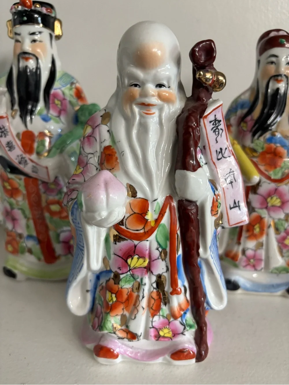 Three vintage Chinese porcelain wise men figurines